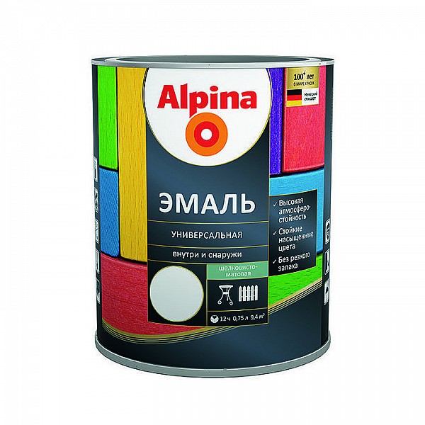 Эмаль Alpina универсальная полуматовая 0.75 л черная