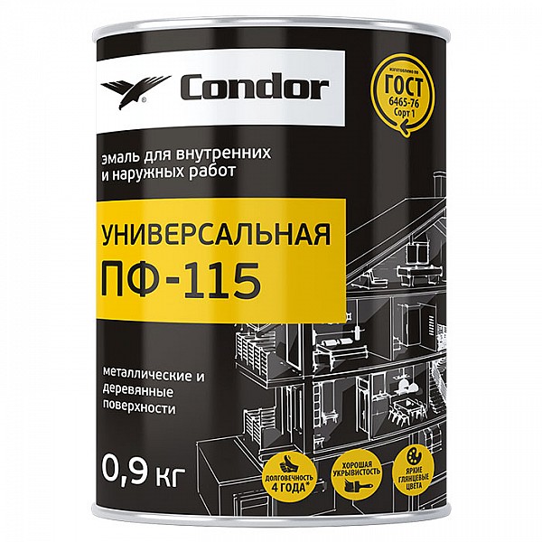 Эмаль Condor ПФ-115 0.9 кг желтая
