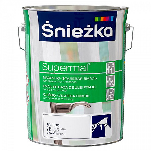 Эмаль масляно - фталевая Sniezka Supermal для дерева и металла 5 л белая