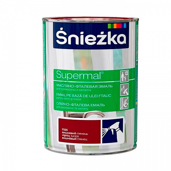 Эмаль масляно - фталевая Sniezka Supermal для дерева и металла 0.8 л вишневая