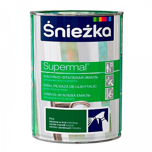 Эмаль масляно - фталевая Sniezka Supermal для дерева и металла 0.8 л зеленая мята