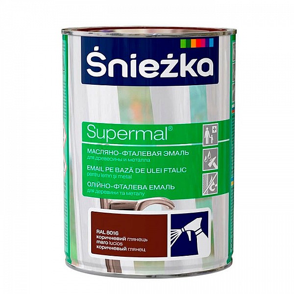 Эмаль масляно - фталевая Sniezka Supermal для дерева и металла 0.8 л коричневый