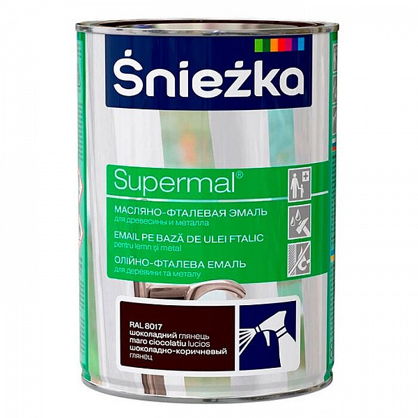 Эмаль масляно - фталевая Sniezka Supermal для дерева и металла 0.8 л шоколадно-коричневый