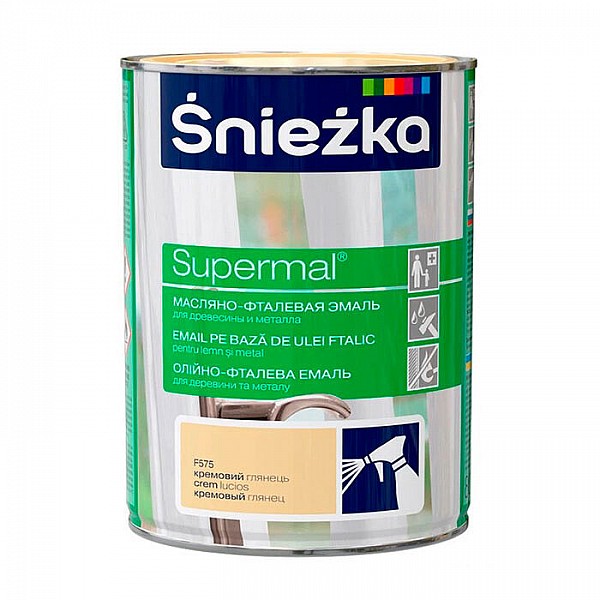 Эмаль масляно - фталевая Sniezka Supermal для дерева и металла 0.8 л кремовый