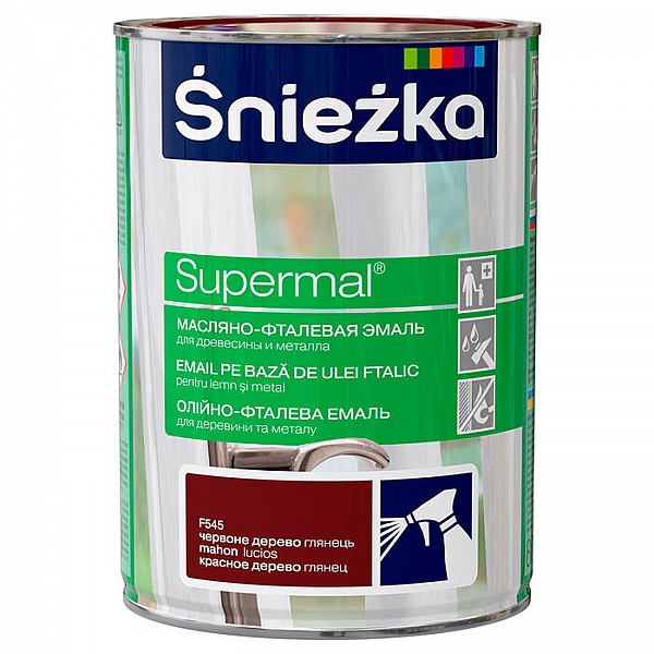 Эмаль масляно - фталевая Sniezka Supermal для дерева и металла 0.8 л красное дерево