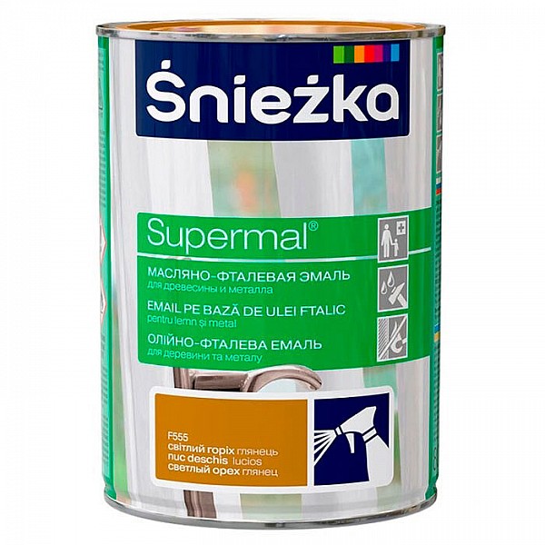 Эмаль масляно - фталевая Sniezka Supermal для дерева и металла 0.8 л орех светлый