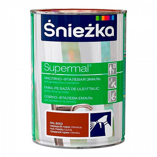 Эмаль масляно - фталевая Sniezka Supermal для дерева и металла 0.8 л орех средний