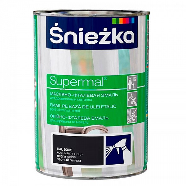 Эмаль масляно - фталевая Sniezka Supermal для дерева и металла 0.8 л черная