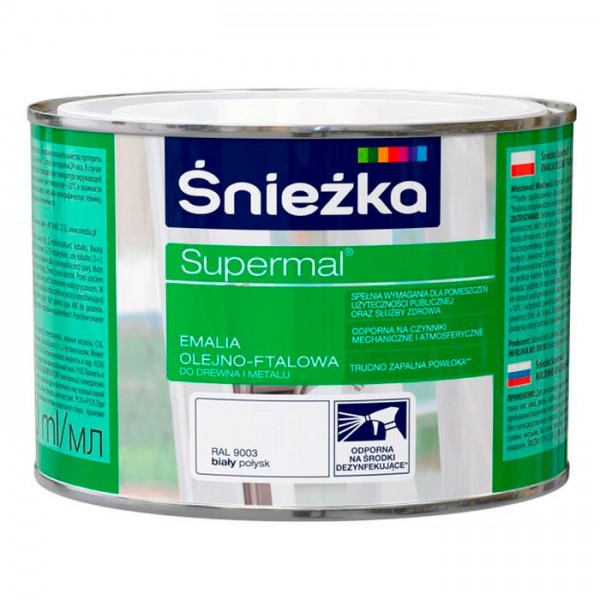 Эмаль масляно - фталевая Sniezka Supermal для дерева и металла 0.4 л белая
