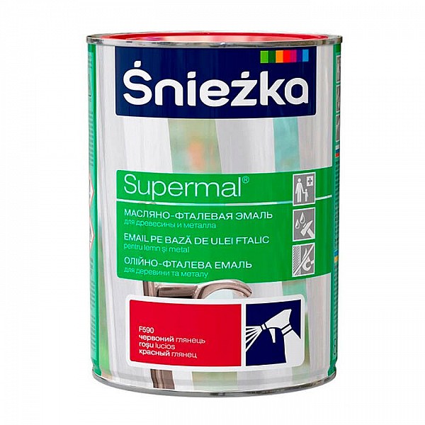 Эмаль масляно - фталевая Sniezka Supermal для дерева и металла 0.8 л красный