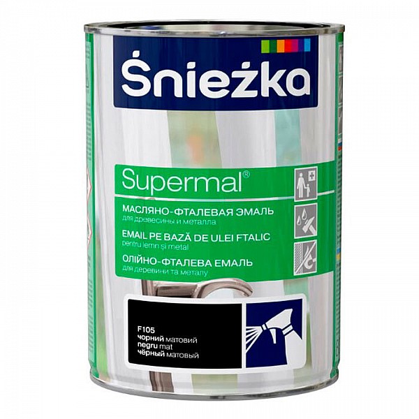 Эмаль масляно - фталевая Sniezka Supermal для дерева и металла 0.8 л черная матовая