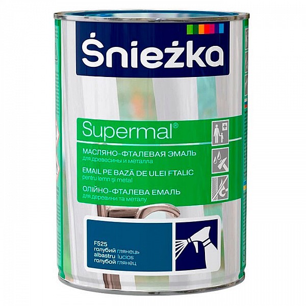 Эмаль масляно - фталевая Sniezka Supermal для дерева и металла 0.8 л голубой