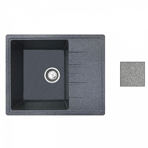 Мойка из кварцевого песка Belevors Mila грей с сифоном 570*465 мм