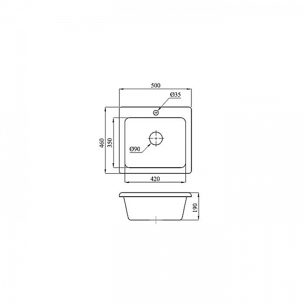 Мойка из кварцевого песка Belevors Mini блэк с сифоном 500*460 мм