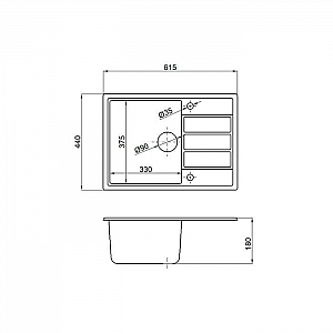 Мойка из кварцевого песка Marblan Recta черный с сифоном 615*440 мм. Изображение - 3