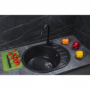 Мойка из кварцевого песка Marblan Ovata черный с сифоном 620*500 мм. Изображение - 2