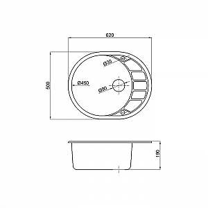 Мойка из кварцевого песка Marblan Ovata черный с сифоном 620*500 мм. Изображение - 3