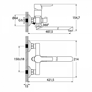Смеситель Iddis Sena SENSBL2i10WA длинный излив 350 мм с керамическим дивертором. Изображение - 2