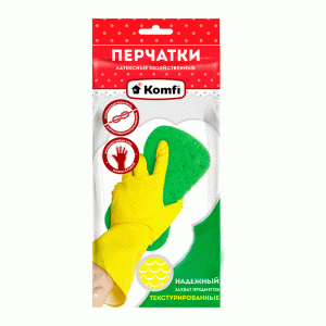 Перчатки хозяйственные латексные Komfi без напыления L желтые