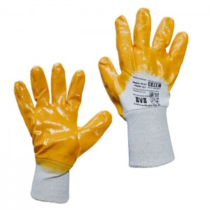 Перчатки TR-504 хлопчатобумажные 100% с частичным покрытием 3/4 из желтого нитрила трикотажная манжета