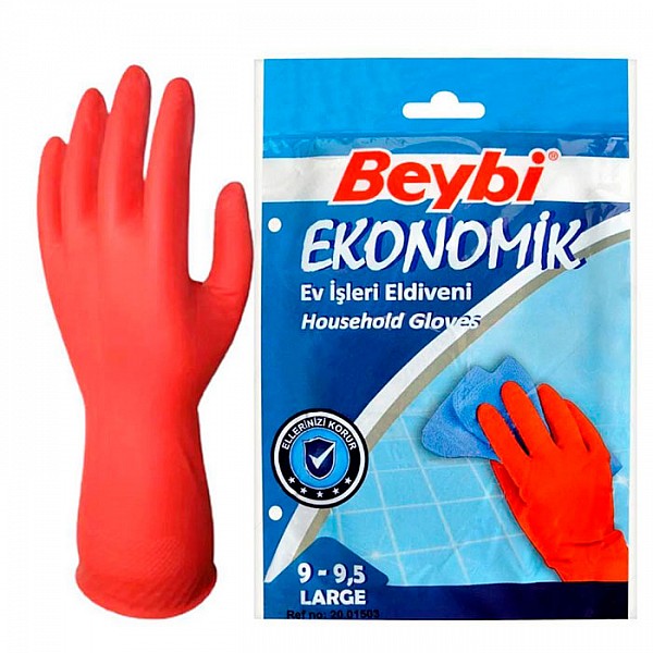 Перчатки латексные Beybi Economic ECON9-9.5R хозяйственные красные размер 9-9.5