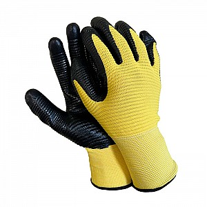 Перчатки 651875 из желтого полиэстра с черным усиленным нитриловым покрытием