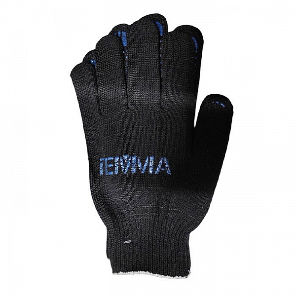 Перчатки хлопчатобумажные с ПВХ 10 класс 5-х нитка черные с логотипом