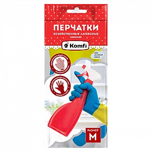 Перчатки Komfi Биколор BICOLO2 М хозяйственные латексные синий+желтый