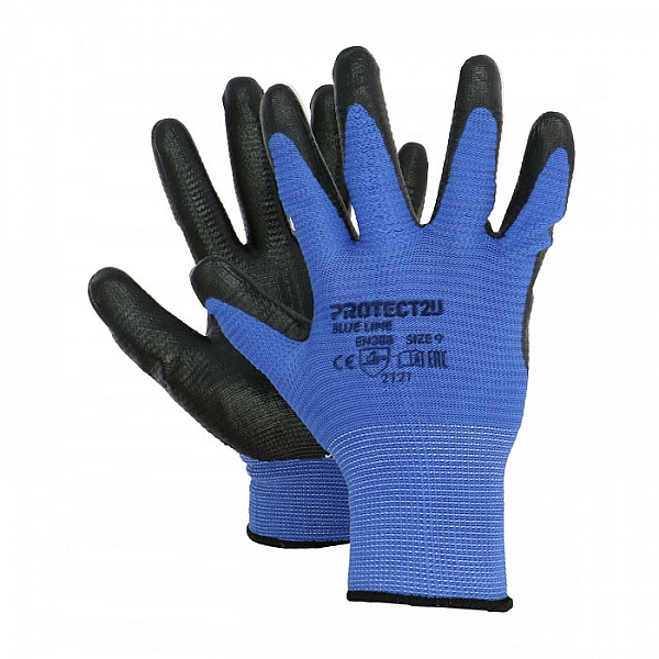 Перчатки гофрированные Protect2U Blue размер 10 с ярлыкодержателем