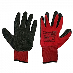 Перчатки из красного полиэстера с вспененым черным покрытием на ладони 13 класс размер 10