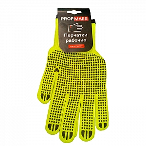 Перчатки из полиэстра Profmaer Точка с ПВХ покрытием 10 класс вязки с внутренним ворсовым начесом салатовые с ярлыком. Изображение - 1