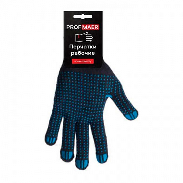 Перчатки хлопчатобумажные Profmaer 7.5 класс 6-нитка с ПВХ черные с ярлыкодержателем