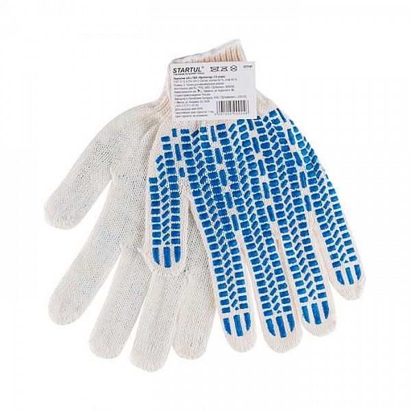 Перчатки хлопчатобумажные Startul ST7197 с ПВХ Протектор 7.5 класс