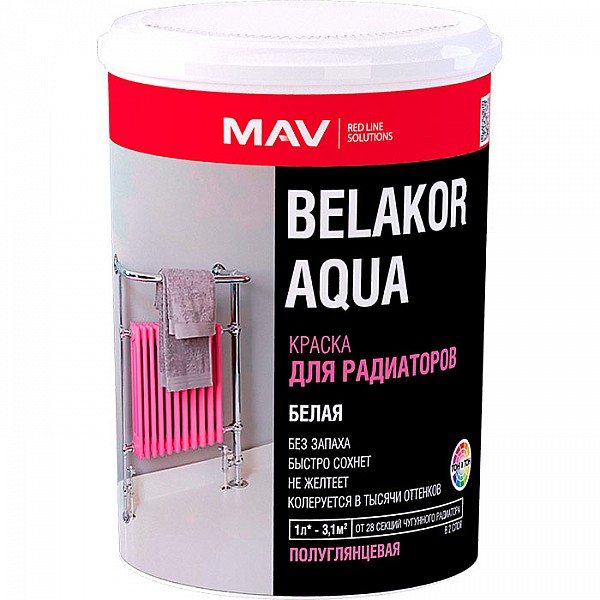 Краска MAV Belakor Aqua для радиаторов белая полуглянцевая 1 л
