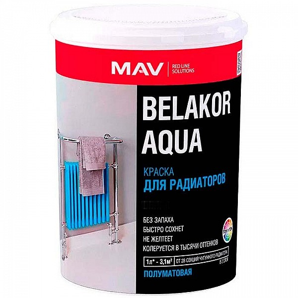 Краска MAV Belakor Aqua для радиаторов база TR полуматовая 1 л