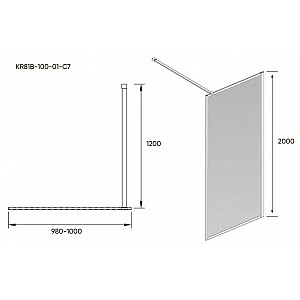Душевая стенка Veconi Korato 100 см свободный вход, стекло прозрачное, профиль черный матовый KR81B-100-01-C7. Изображение - 1