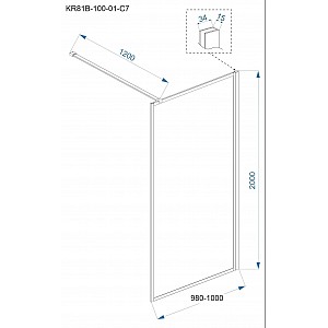 Душевая стенка Veconi Korato 100 см свободный вход, стекло прозрачное, профиль черный матовый KR81B-100-01-C7. Изображение - 2