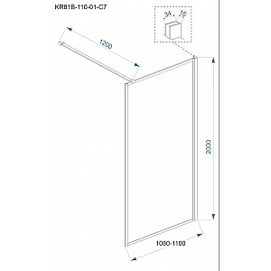 Душевая стенка Veconi Korato 110 см свободный вход, стекло прозрачное, профиль черный матовый KR81B-110-01-C7. Изображение - 2