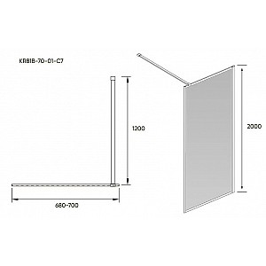 Душевая стенка Veconi Korato 70 см свободный вход, стекло прозрачное, профиль черный матовый KR81B-70-01-C7. Изображение - 1