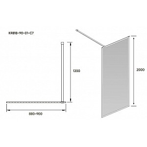 Душевая стенка Veconi Korato 90 см свободный вход, стекло прозрачное, профиль черный матовый KR81B-90-01-C7. Изображение - 1