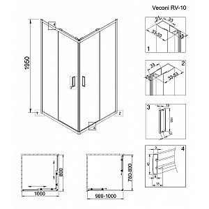 Душевой уголок Veconi Rovigo 100*80 см дверь раздвижная, стекло прозрачное, профиль хром RV10-10080-01-C5. Изображение - 1