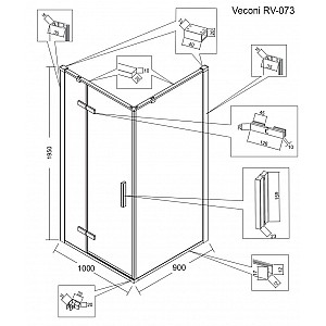 Душевой уголок Veconi Rovigo 100*90 см дверь распашная, стекло прозрачное, профиль хром RV073-10090-01-C4. Изображение - 1