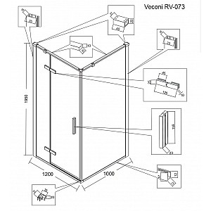 Душевой уголок Veconi Rovigo 120*100 см дверь распашная, стекло прозрачное, профиль хром RV073-120100-01-C4. Изображение - 1