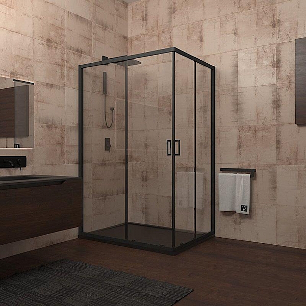 Душевой уголок Veconi Rovigo RV-14 120*80 см профиль черный, стекло прозрачное