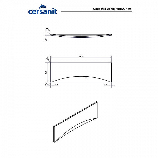 Экран для ванны Cersanit Virgo 63367 1.7 м