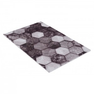 Коврик для ванной комнаты Shahintex Print Icarpet Соты Мрамор 839773 60*100 вырезной антискользящий чёрно-серый
