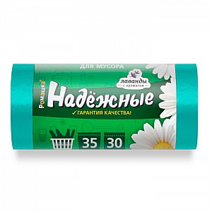 Мешки для мусора Ромашка Надежные ВЛ03830У с ушками зеленые 35 л 30 шт
