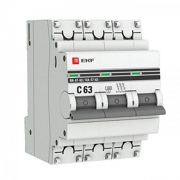 Автоматический выключатель EKF PROxima ВА 47-63 3P 63А (C) 4.5кА