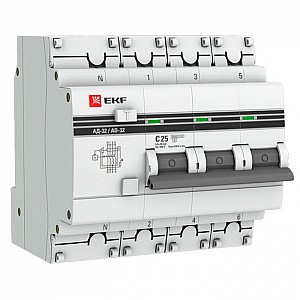 Дифференциальный автомат EKF PROxima АД-32 3P+N 25А 30мА C тип AC 4.5кА