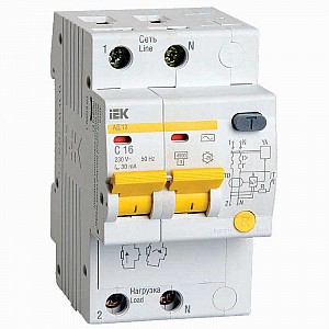 Дифференциальный автомат IEK АД12М 2Р B16 30мА MAD12-2-016-B-030